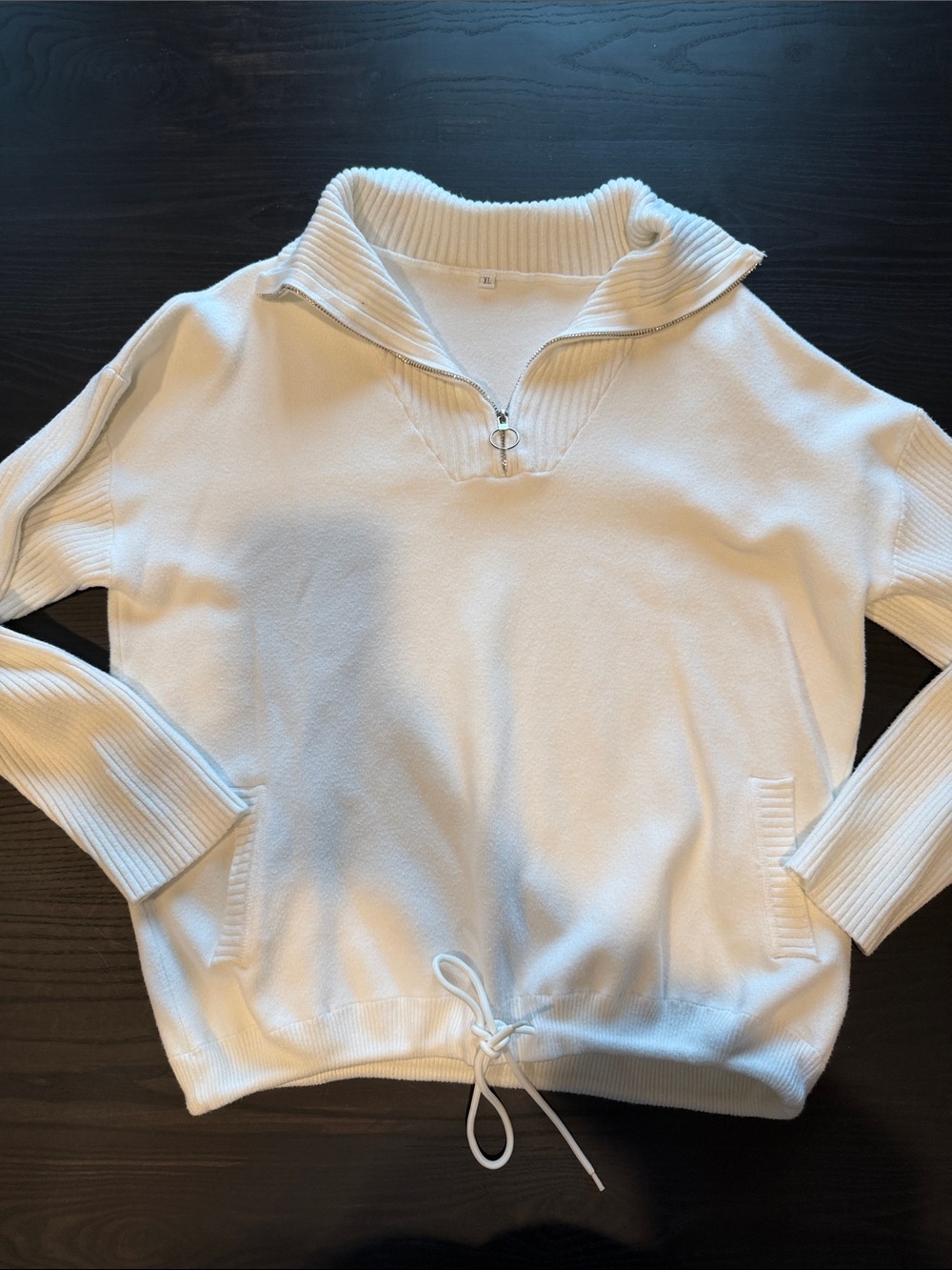 Amazon Women's Cream Cowl Neck Half-Zip Sweater Pullover